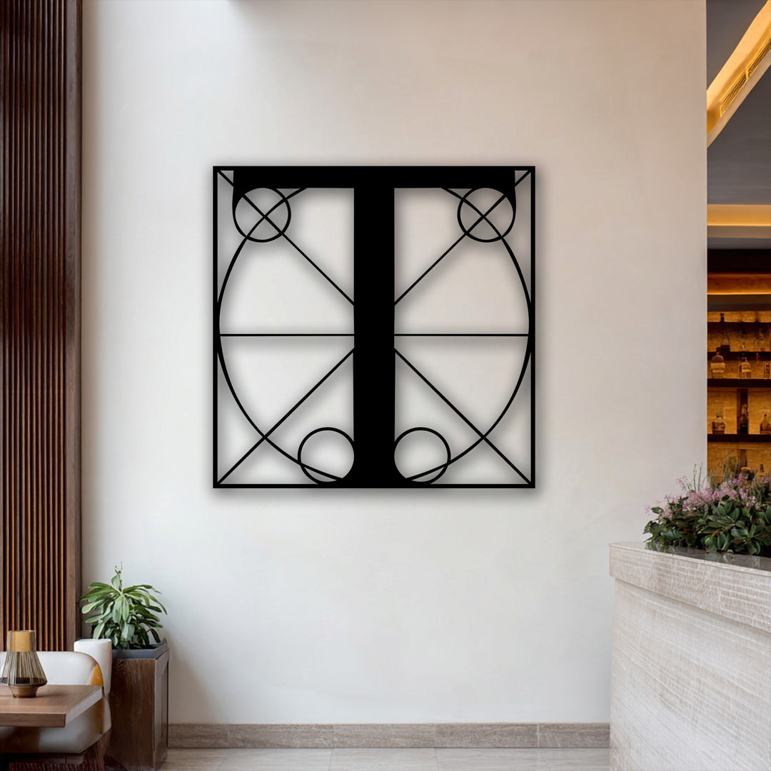 Geometric Letter T Metal Wall Art – Modern Monogram Line Design