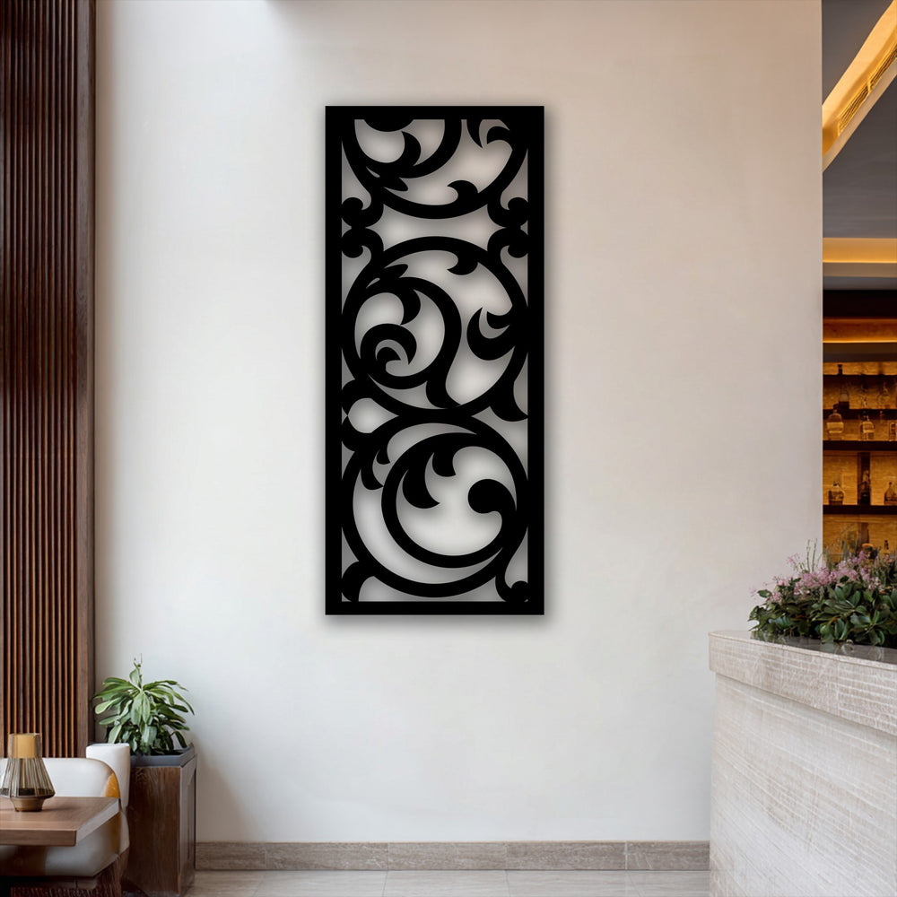 Exemplary material quality is evident in this ornate floral scroll decorative metal art, featuring intricate patterns and a lasting finish.