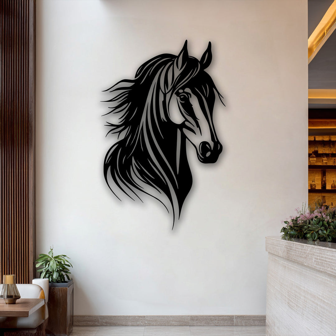 A graceful horse head metal art for wall piece captures dynamic movement with its flowing mane, creating elegant animal decor.