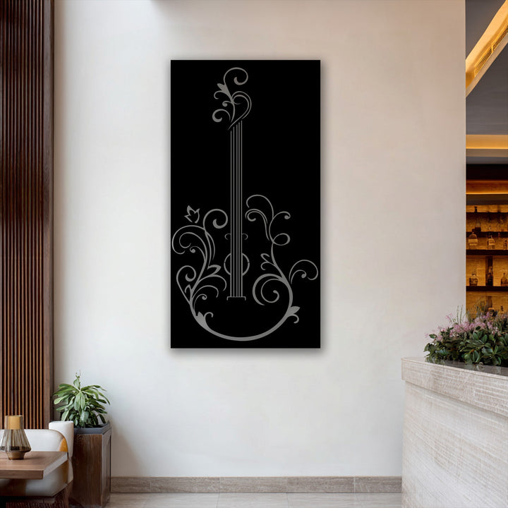 The elegant guitar silhouette metal art for wall showcases exceptional material quality with its sleek, durable black finish and detailed design.