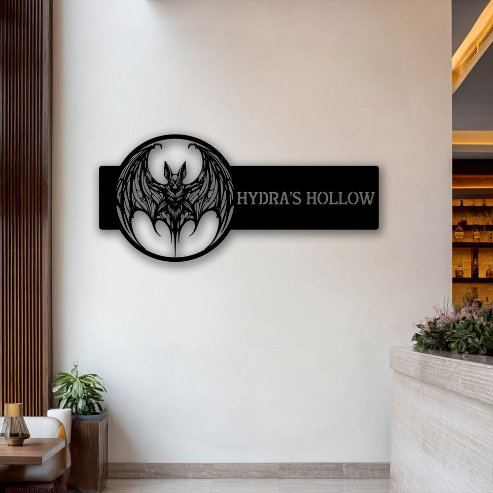 The visible layering effect from the personalized bat gothic metal artwork adds striking depth to the wall as a custom name sign.