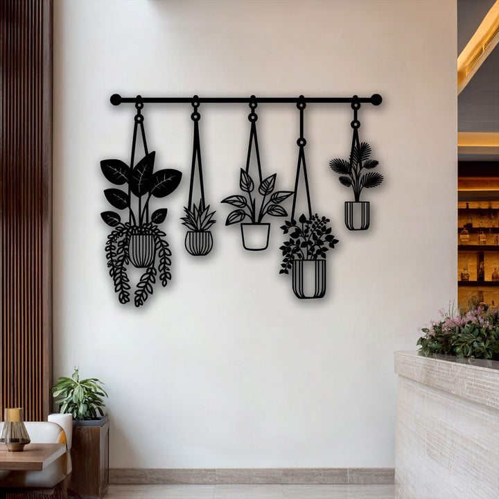 The soft, flowing lines of the hanging plants metal wall art beautifully showcase the modern botanical decoration wall art.
