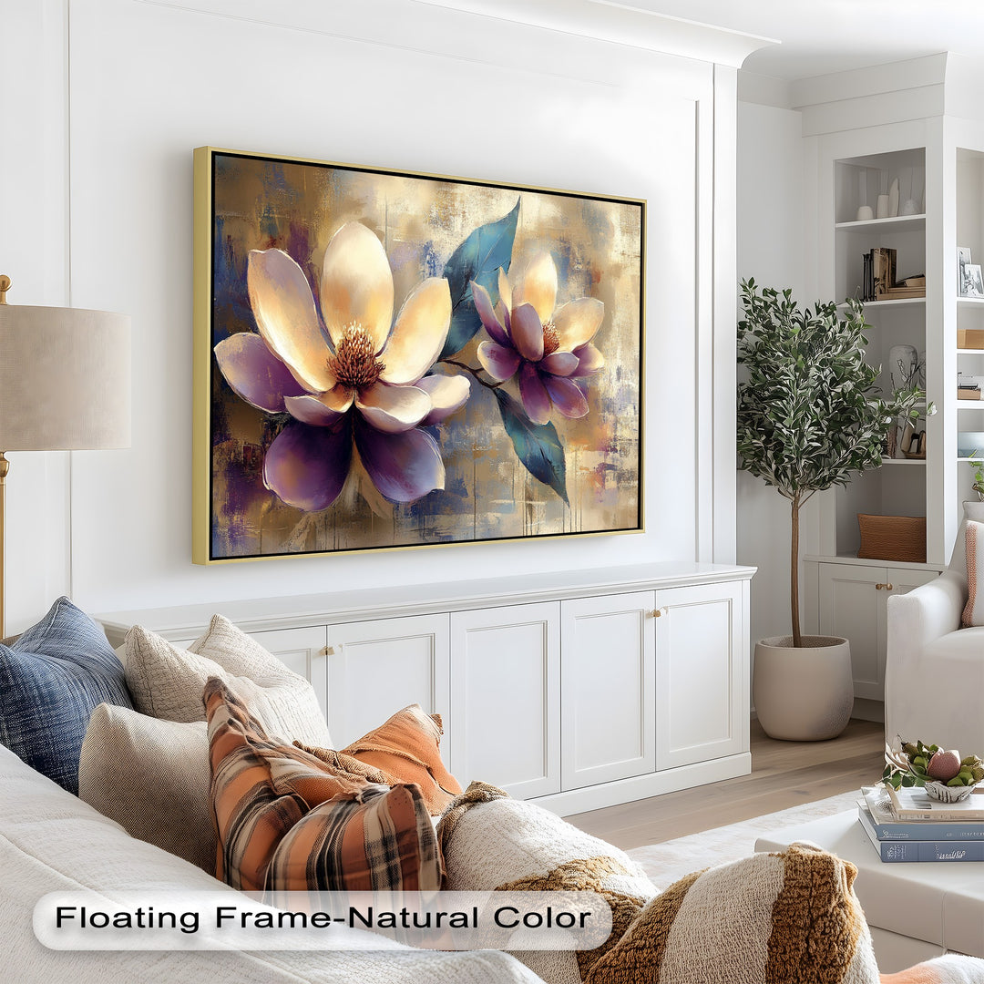Golden Magnolia Blossoms – Modern Floral Oil Painting