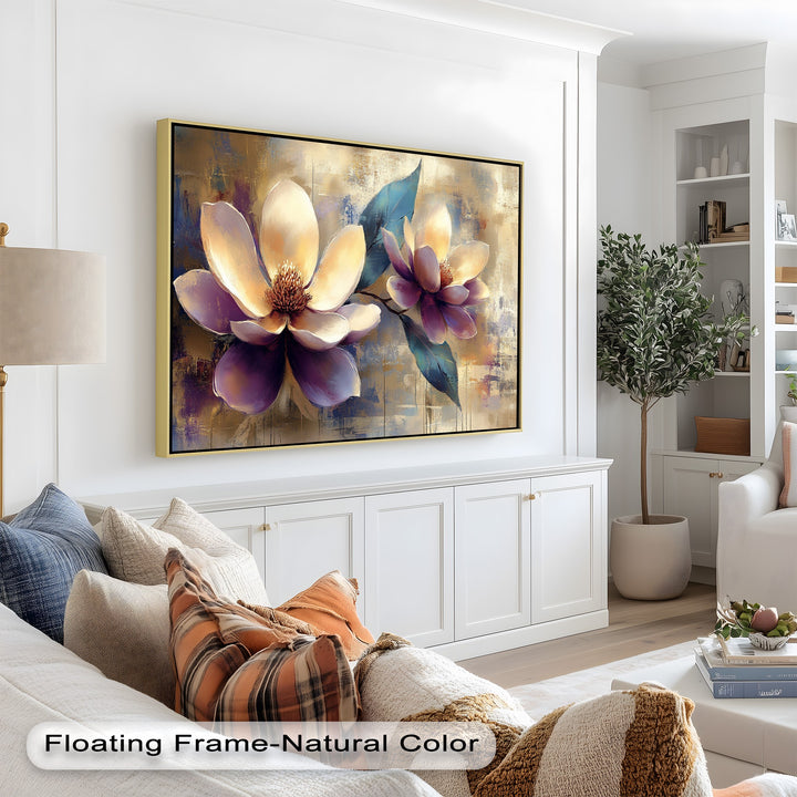 Golden Magnolia Blossoms – Modern Floral Oil Painting