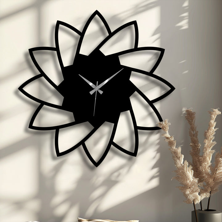 Highlighting the abstract quality, this lotus bloom metal art for wall clock showcases a minimal floral design with elegantly curved petals.