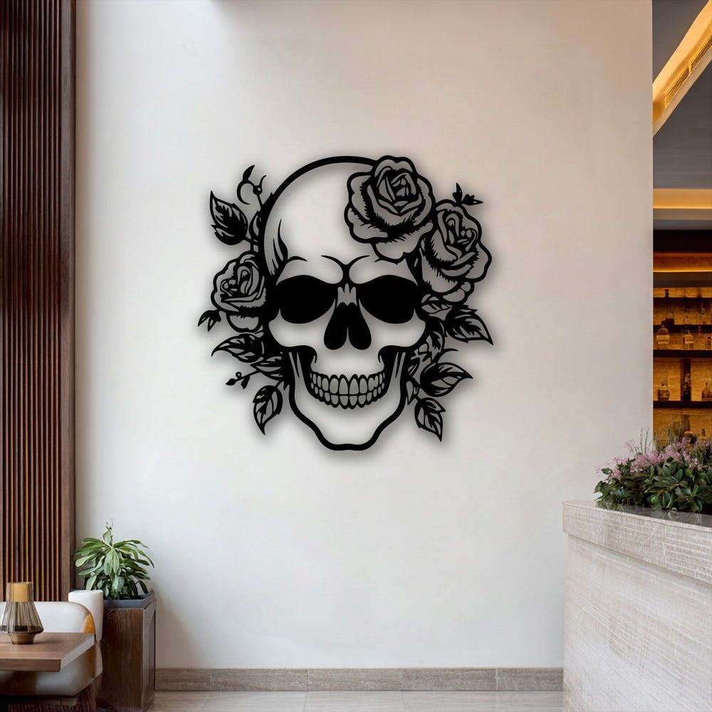 The striking mood of gothic rose skull metal art for wall brings an edgy and artistic touch to the contemporary interior.