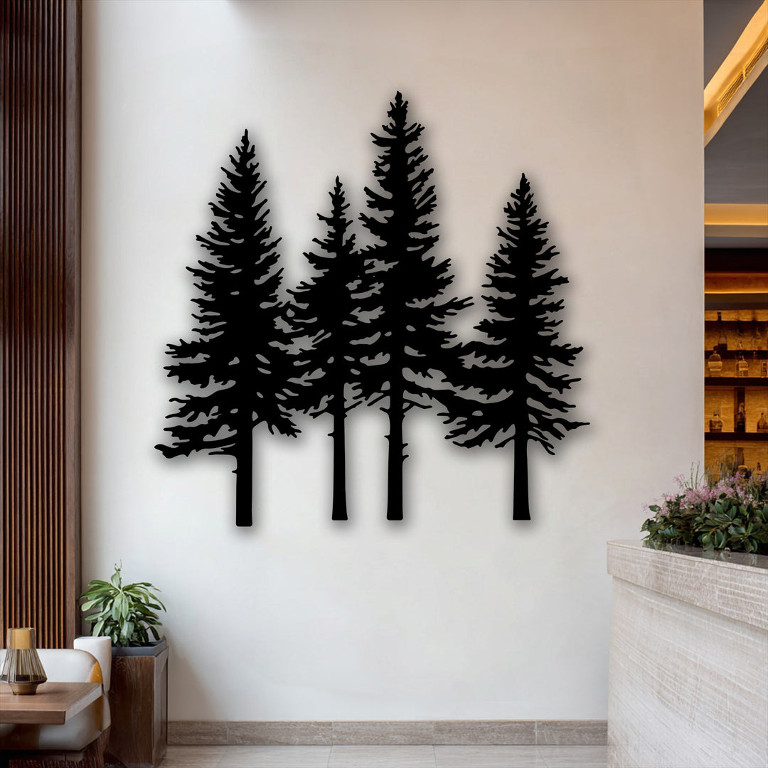 Pine Forest Silhouette Metal Wall Art – Nature Landscape Decor