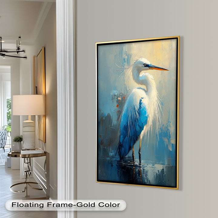 Blue Heron in Abstract – Framed Oil Painting