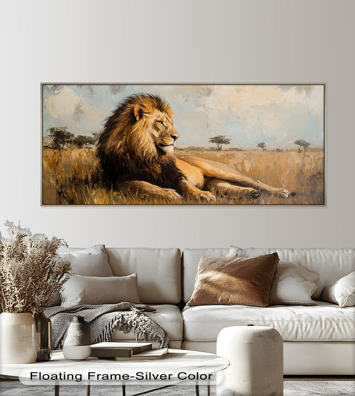Regal Lion in Golden Plains – Wildlife Oil Painting