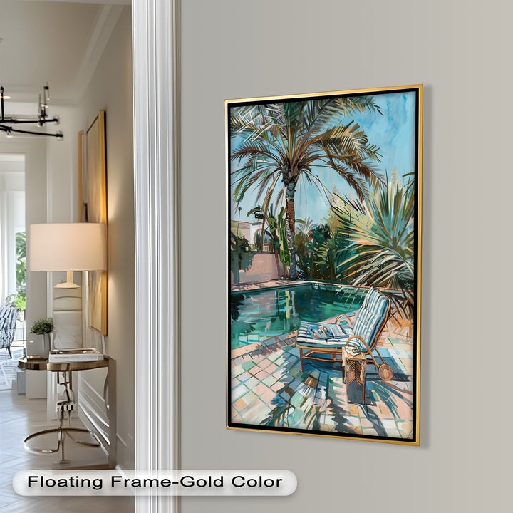 Poolside Palm Tree Escape – Tropical Oil Painting