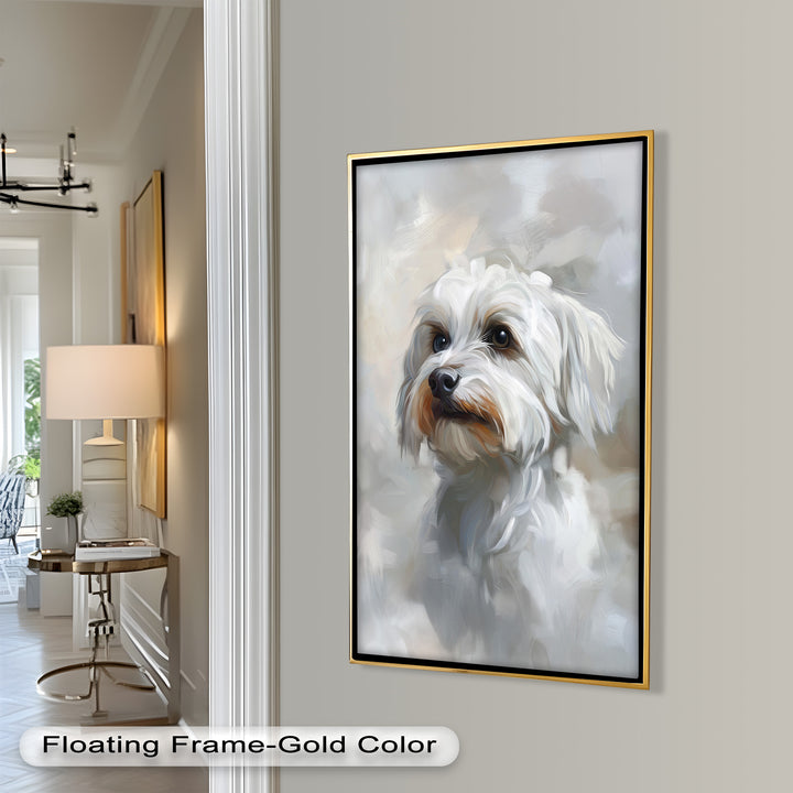Snowy Gaze – White Maltese Portrait Animal Oil Painting