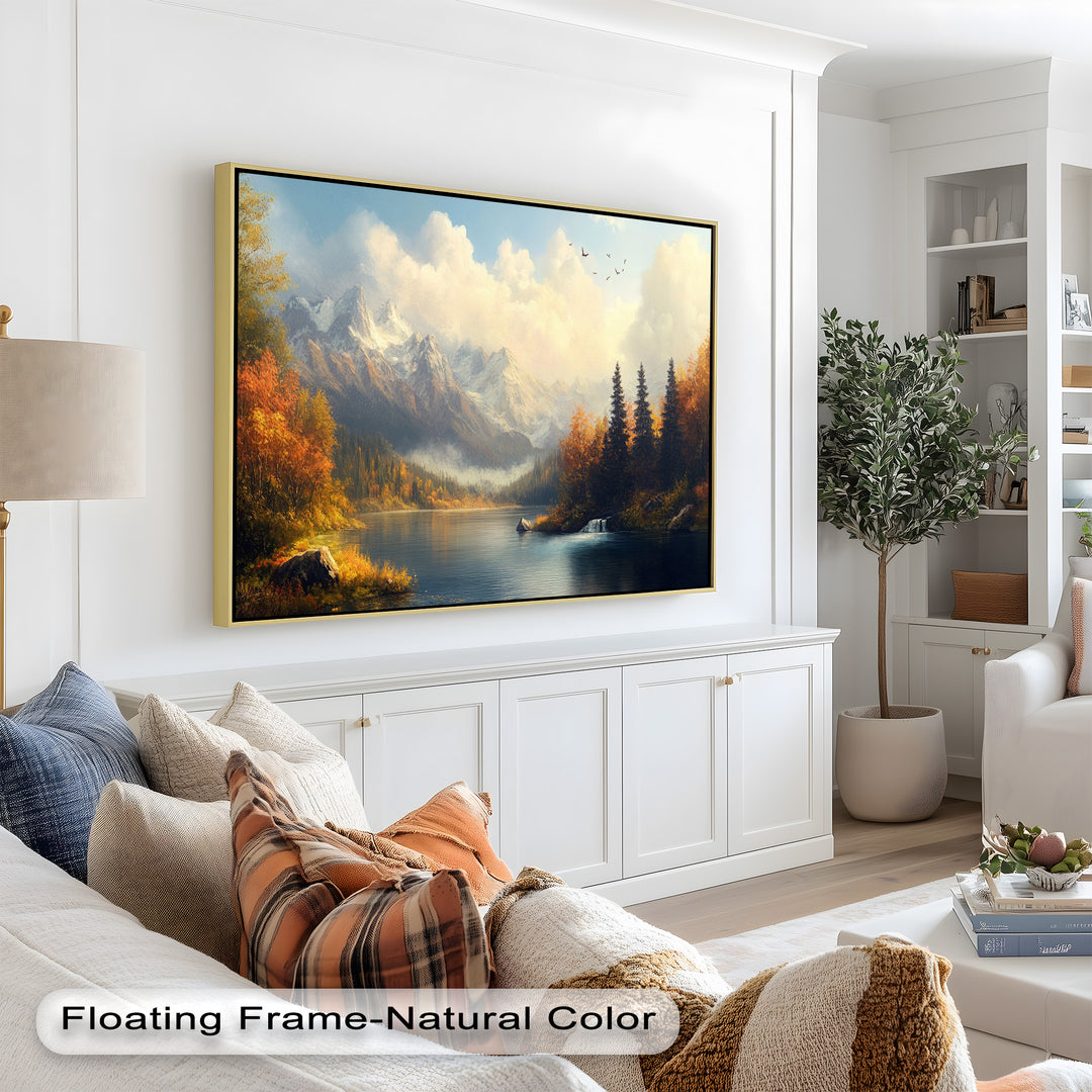 A timeless celebration of fall’s beauty and mountain serenity, this painting invites viewers to escape into a tranquil alpine haven.