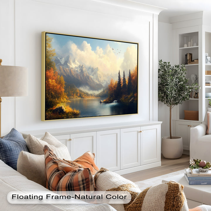 A timeless celebration of fall’s beauty and mountain serenity, this painting invites viewers to escape into a tranquil alpine haven.
