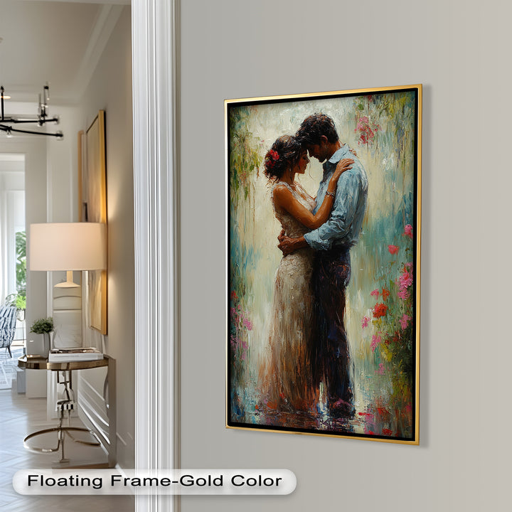 Romantic Couple Surrounded by Blooms - Love Oil Painting