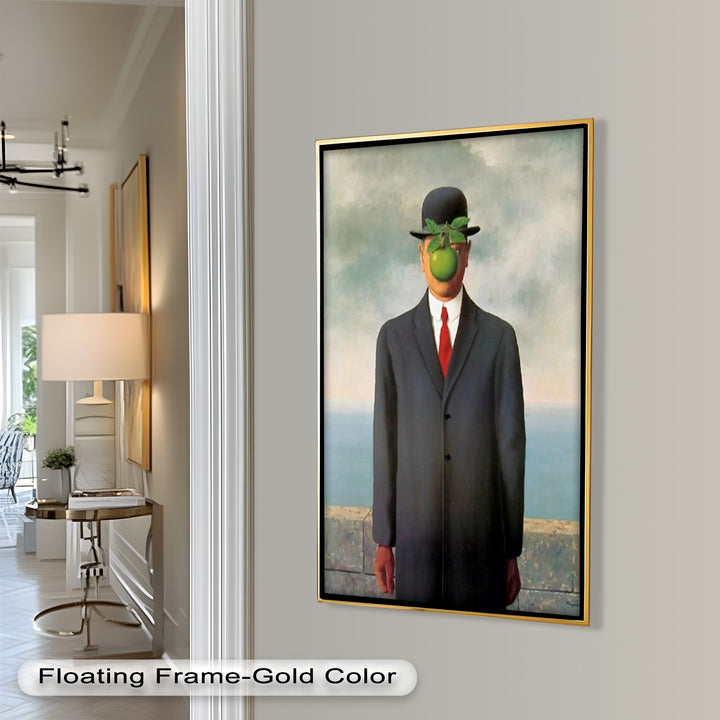 The Hidden Face – Surrealist Gentleman with Green Apple Oil Painting