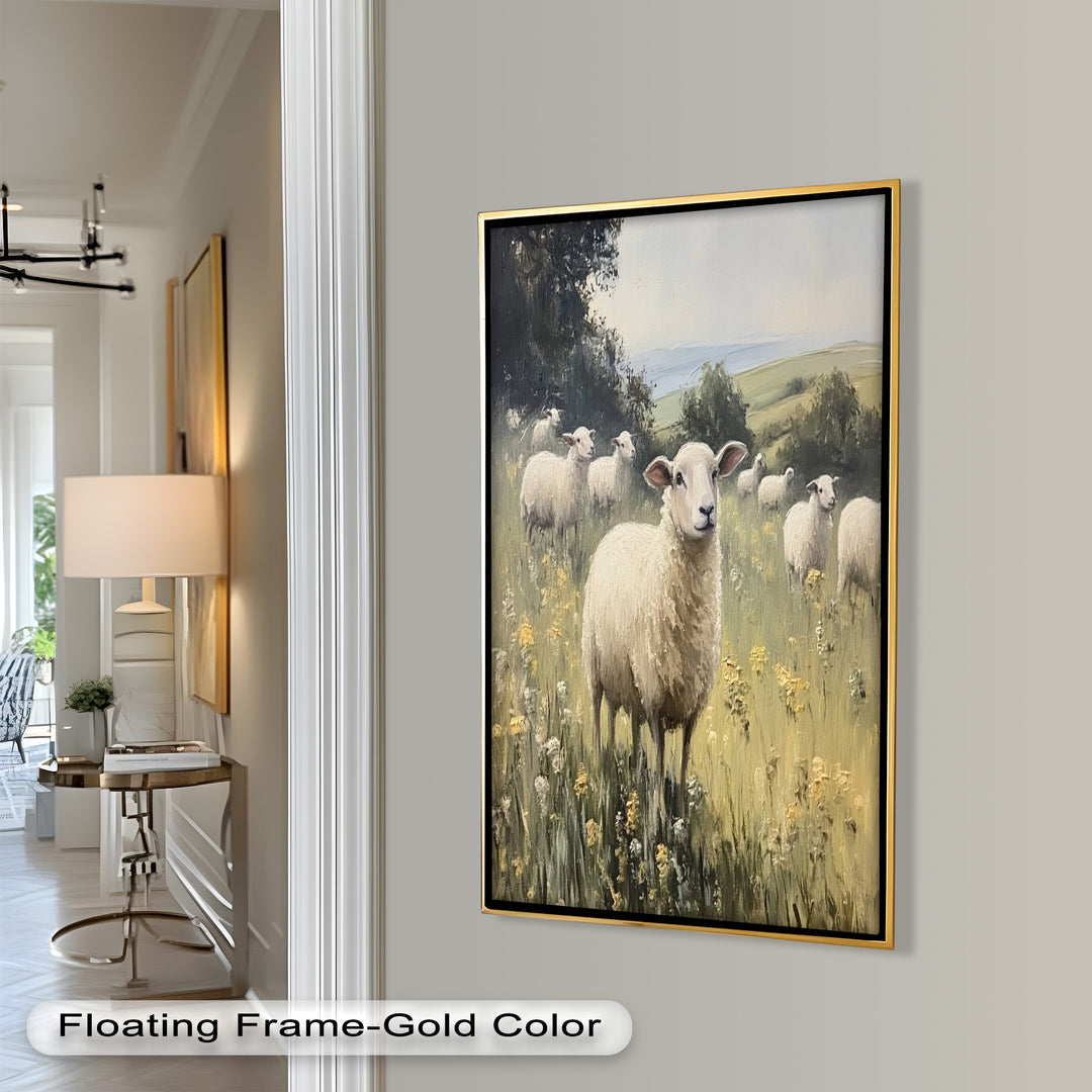 Sheep in Spring Meadow – Pastoral Oil Painting