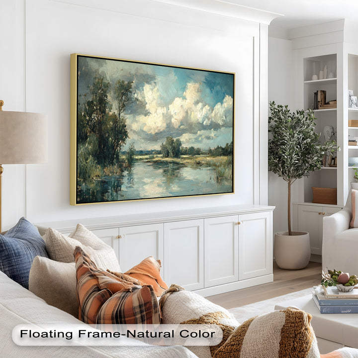 Golden Field & Mountain Horizon – Landscape Oil Painting