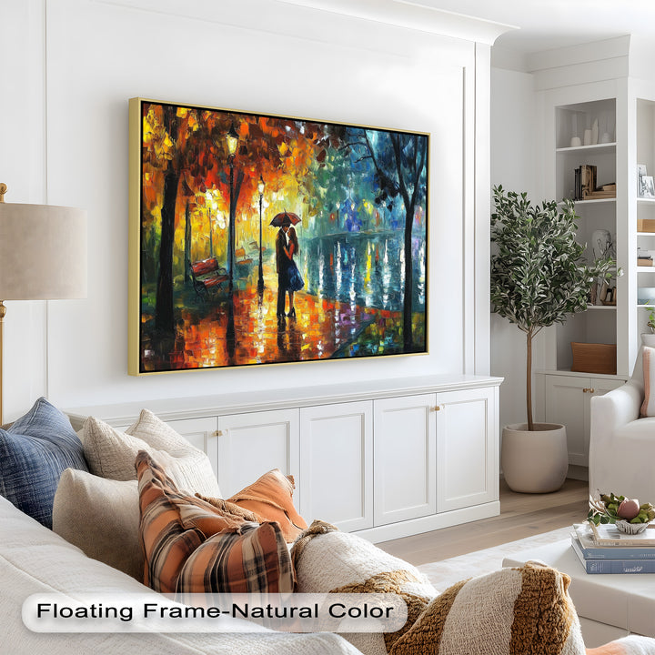 Golden Glow – Lovers Beneath the Umbrella Love Oil Painting