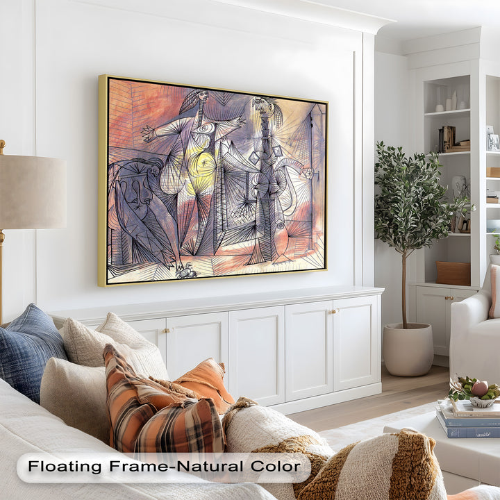 Surreal Abstract Figures in Motion – Cubist Oil Painting
