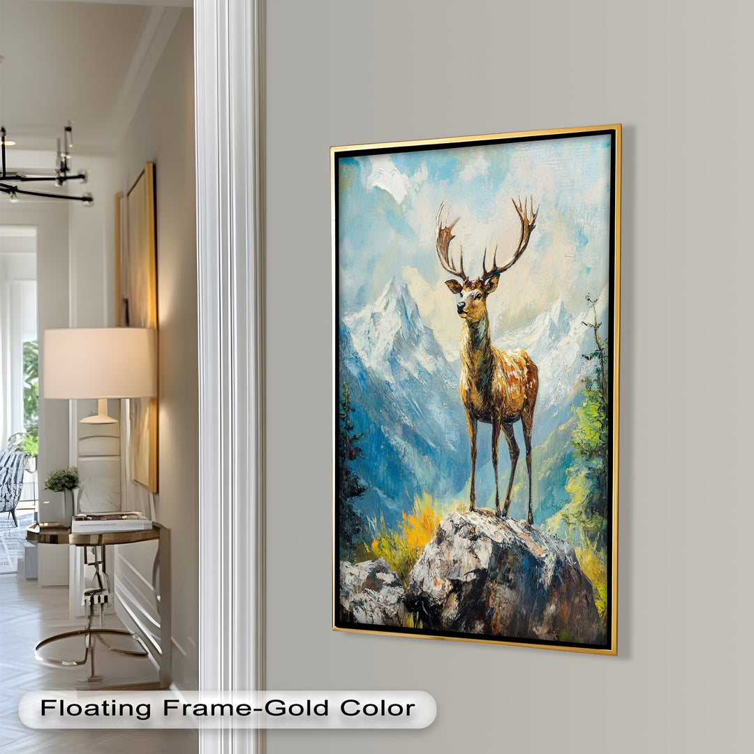 Stag in Mountain Landscape - Animal Oil Painting