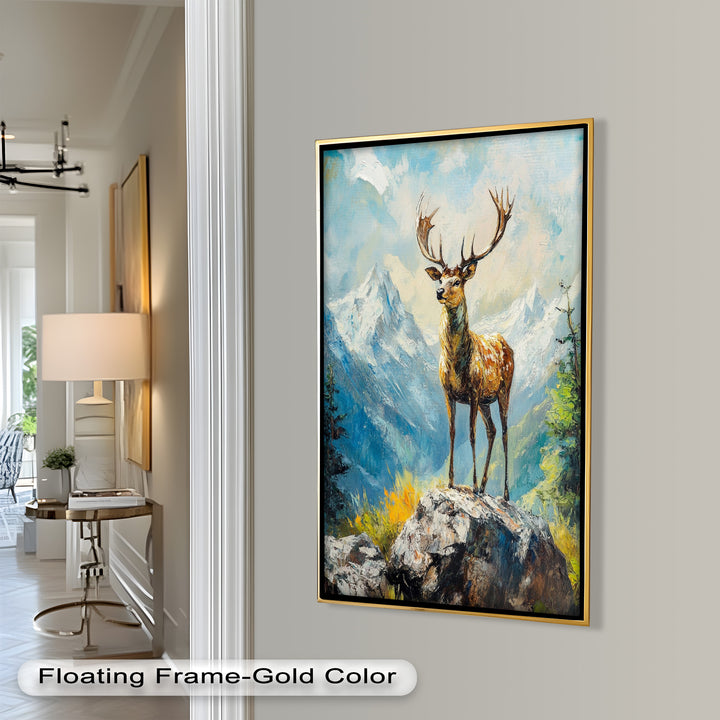 Stag in Mountain Landscape - Animal Oil Painting