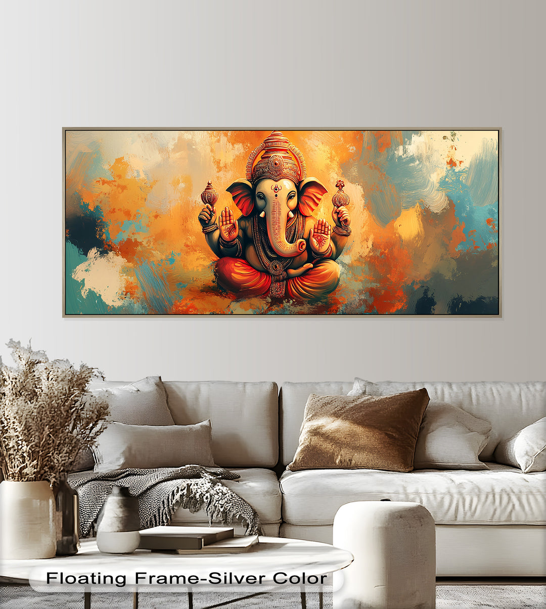 Sitzender Ganesha Wandkunst – Religiöses Ölgemälde