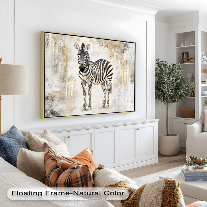 Golden Streak Zebra with Neutral Backdrop - Animal Oil Painting