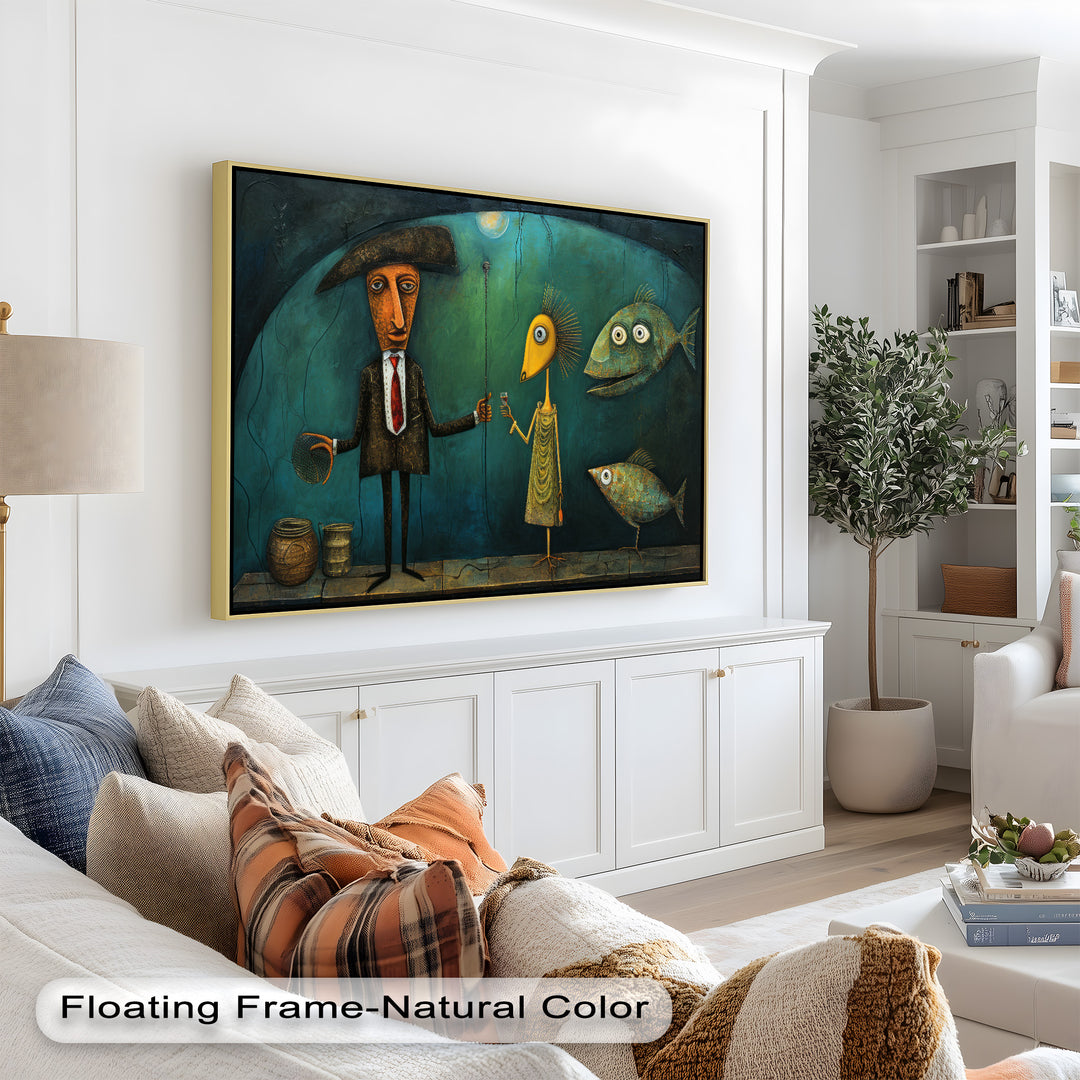 Moonlight Toast – Whimsical Surrealist Underwater Picasso Oil Painting