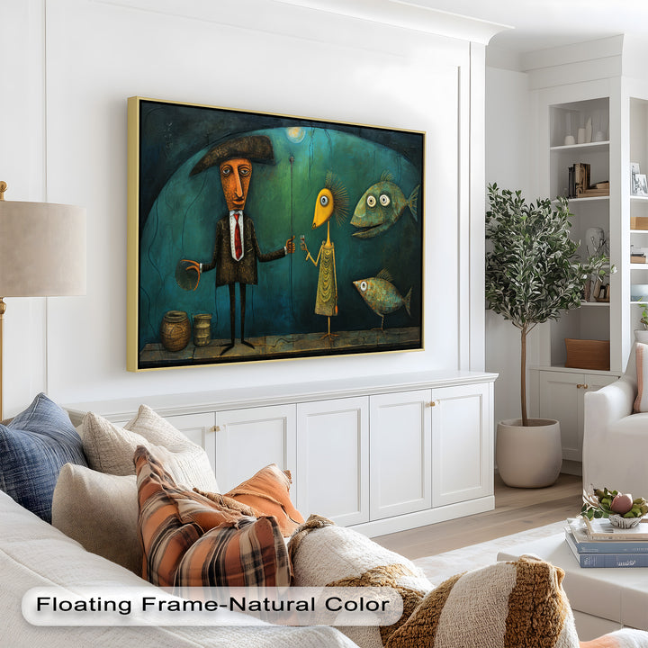 Moonlight Toast – Whimsical Surrealist Underwater Picasso Oil Painting