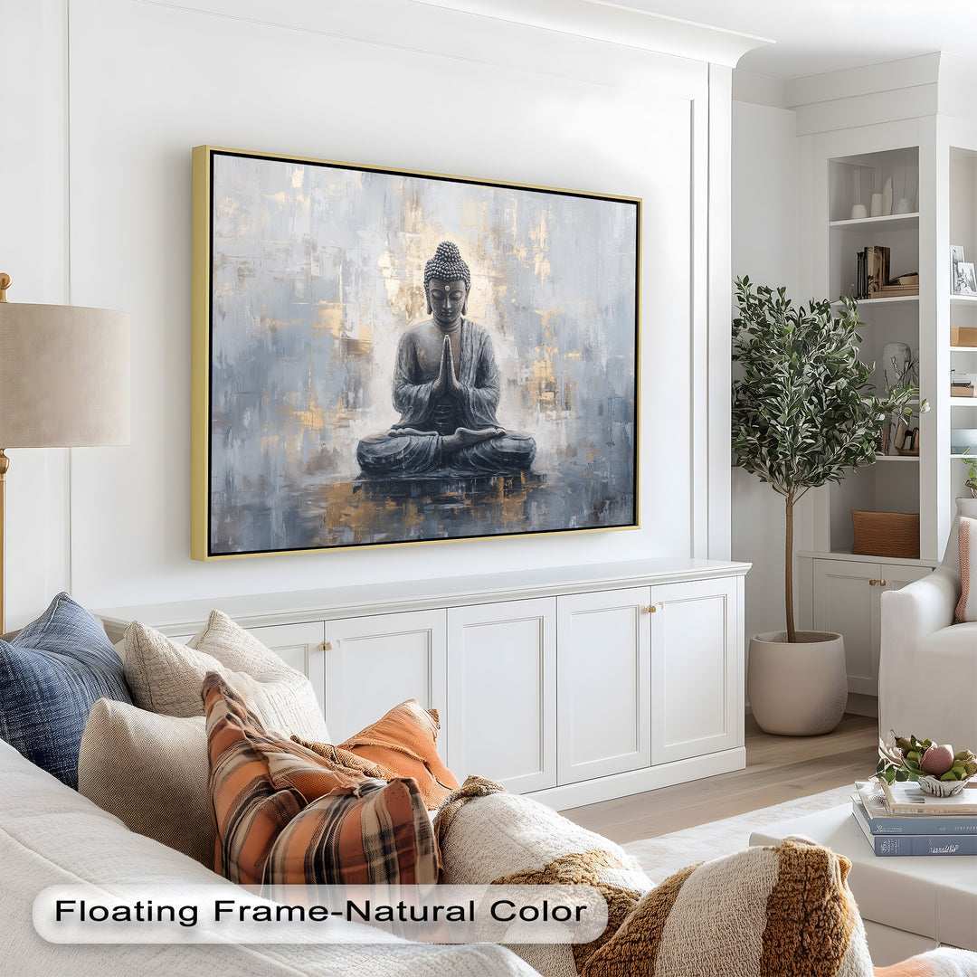 Graue Buddha-Meditationswandkunst – Religiöses Ölgemälde
