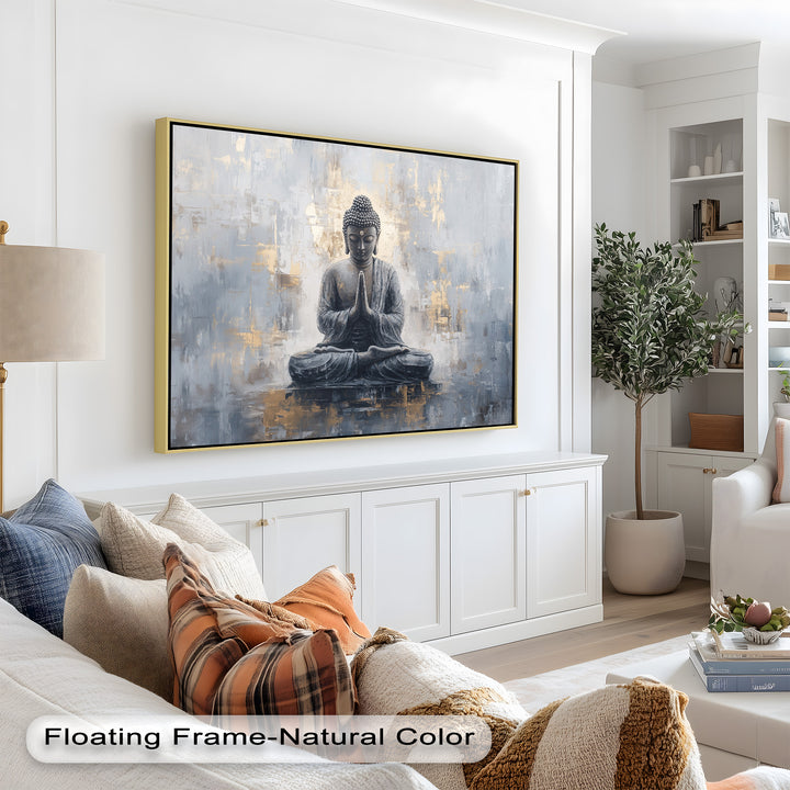 Graue Buddha-Meditationswandkunst – Religiöses Ölgemälde