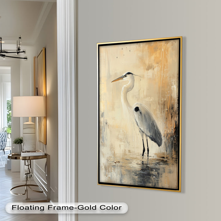 Golden Stillness – Heron in Reflective Water Oil Painting