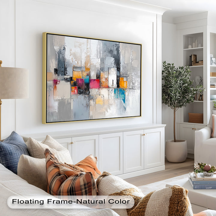 Urban Geometry – Color Block Cityscape Abstract Oil Painting