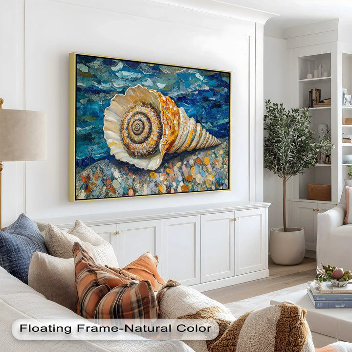 Whispers of the Sea – Spiral Shell on Coastal Shoreline Oil Painting - MyPhotoStation