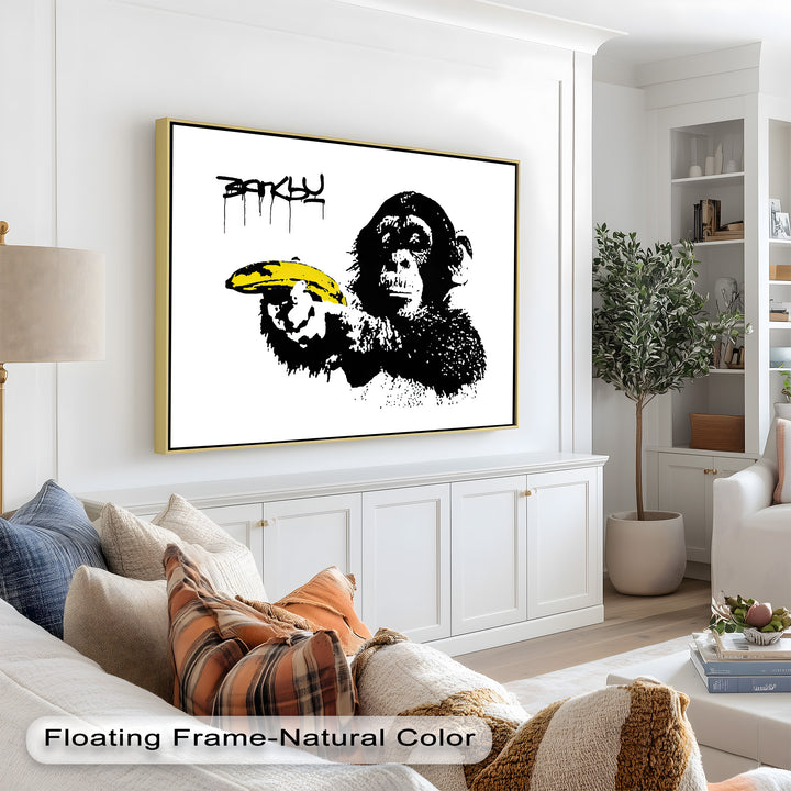 Monkey with Banana Gun – Satirical Banksy Oil Painting