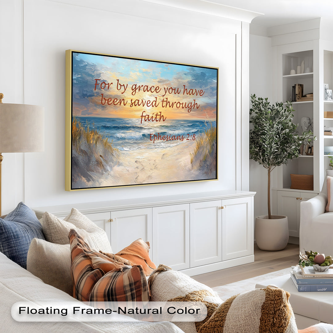 Biblical-themed shoreline scene reflecting divine grace and redemption.
