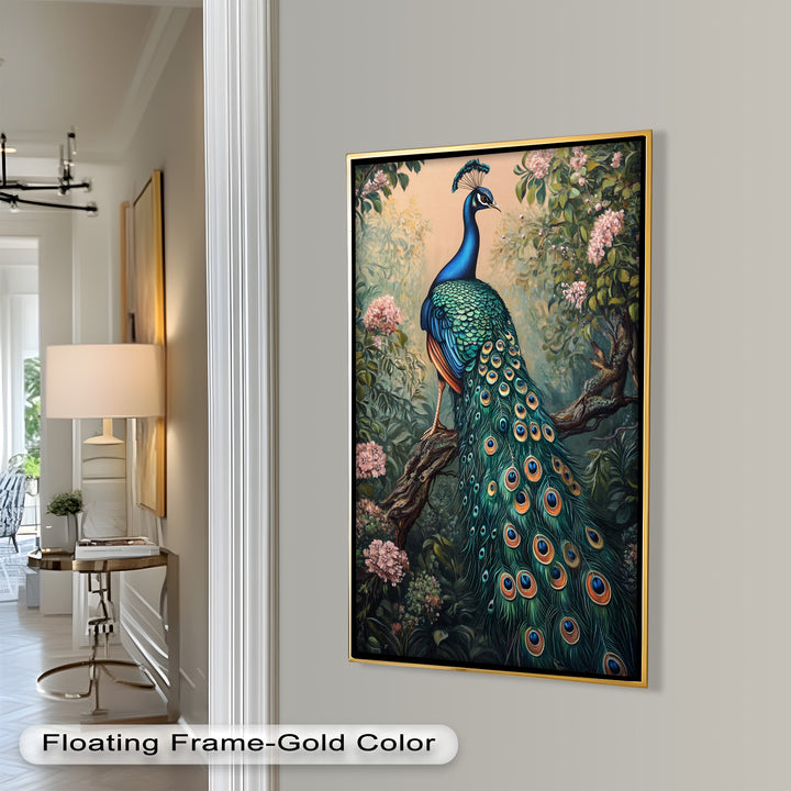 Peacock Among Blossoms – Regal Garden Beauty Animal Oil Painting