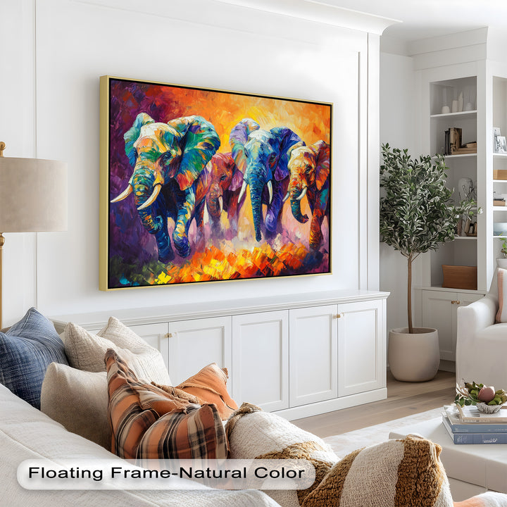 Elephant Herd at Dusk – Animal Oil Painting
