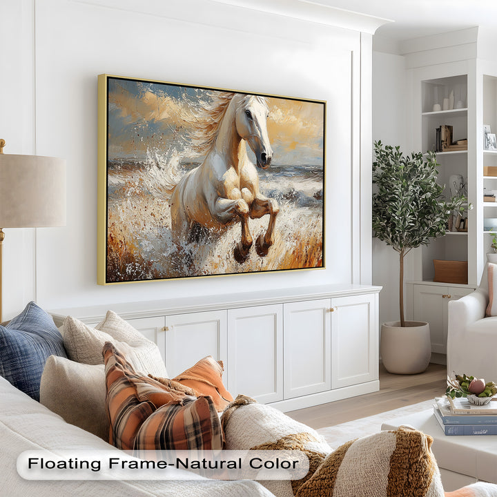 White Horse Art – Gerahmtes Ölgemälde mit Pferd