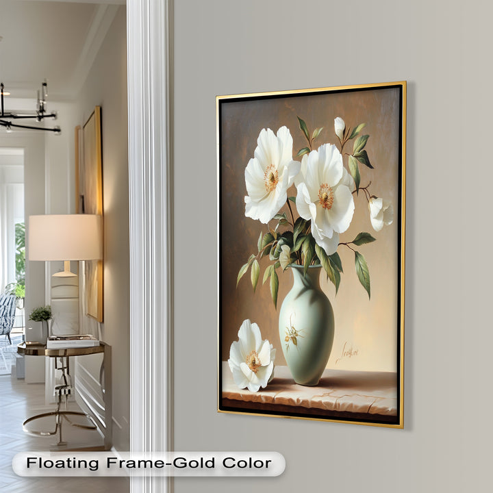 White Peony Still Life – Classic Floral Arrangement Flower Oil Painting