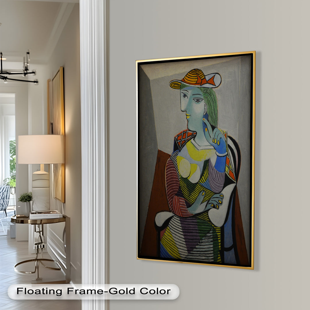 Striped Serenity – Colorful Woman in Hat Picasso Oil Painting