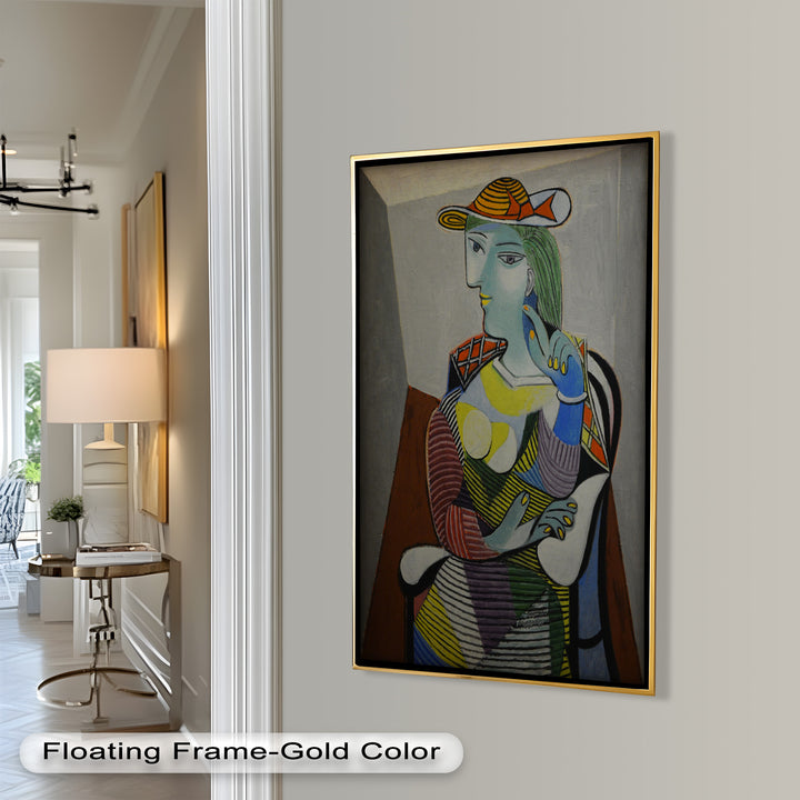 Striped Serenity – Colorful Woman in Hat Picasso Oil Painting