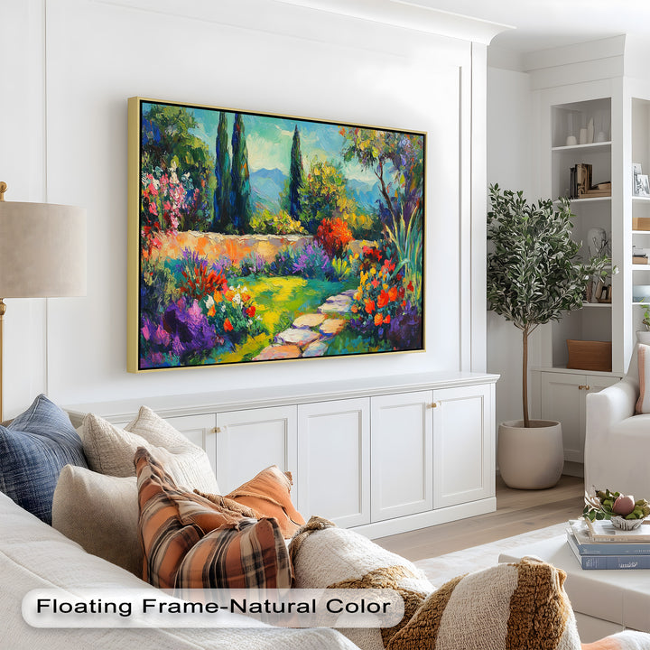 Sunlit Garden Path Oil Painting – Fauvist Outdoor Floral Landscape