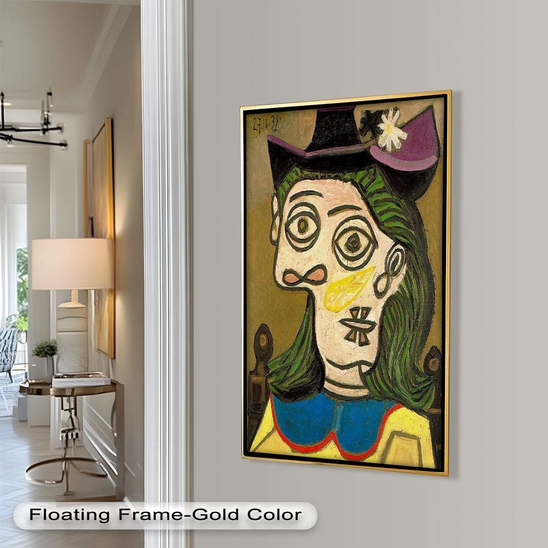 Whimsical Hat – Abstract Female Portrait with Flower Detail Picasso Oil Painting