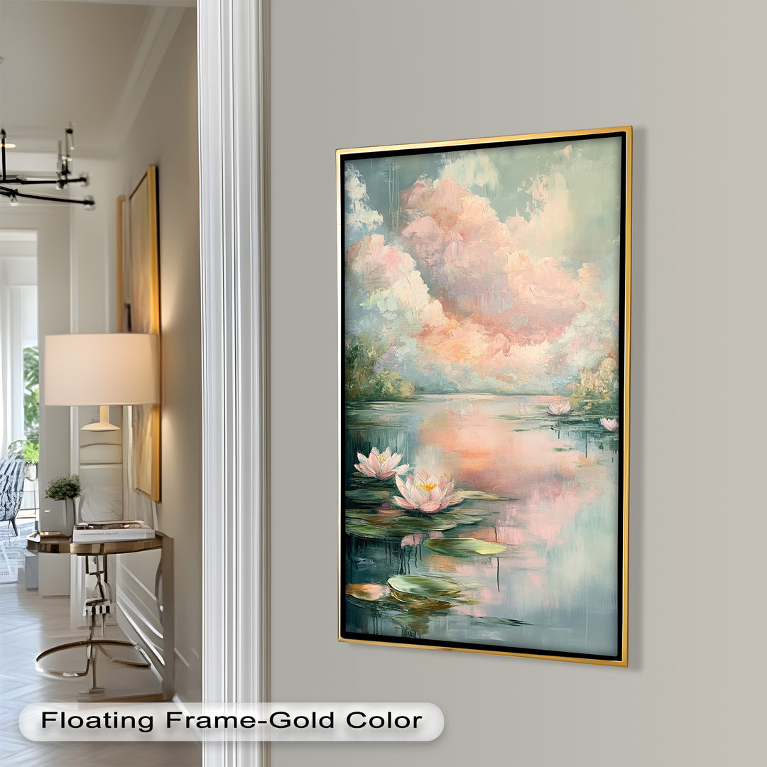 Pastel Water Lilies in Tranquil Lake - Flower Oil Painting