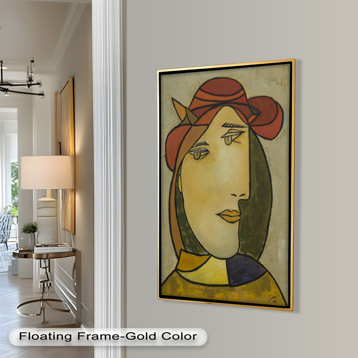 Melancholy in Red Hat – Minimalist Portrait Picasso Oil Painting