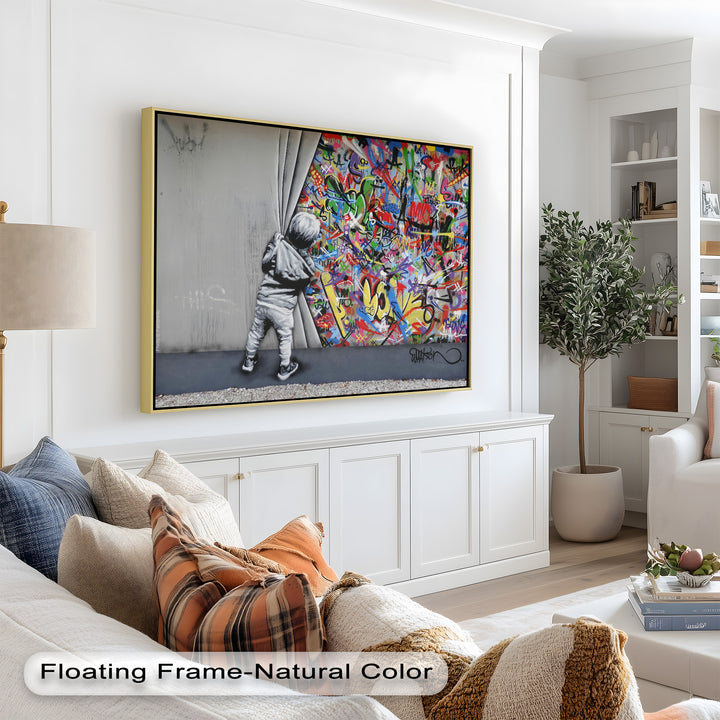 Beyond the Curtain – Banksy-Inspired Graffiti Oil Painting