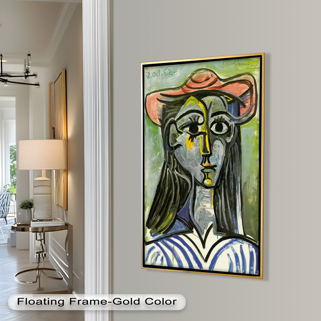 Striped Muse in Pink Hat – Picasso Oil Painting