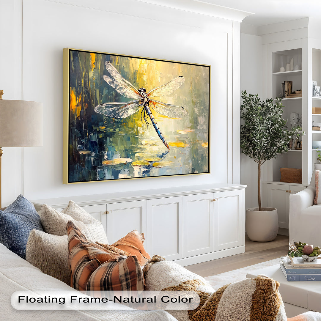 Shimmering Dragonfly Over Lily Pond – Animal Oil Painting