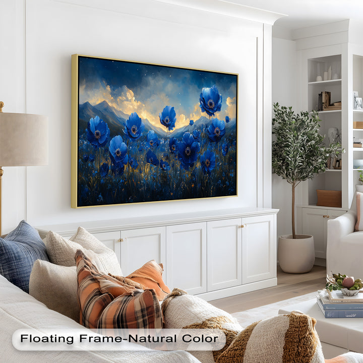 Blue Poppies Beneath a Twilight Sky - Flower Oil Painting